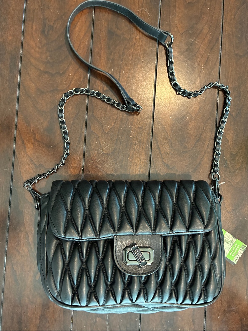 Badgley Mischka Quilted Messenger Black Chain Shoulder Bag